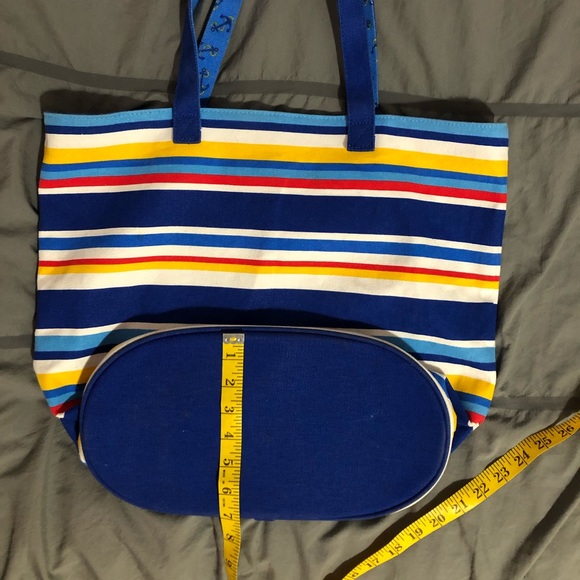 Punctuate Canvas Tote Beach Bag Stripes Anchors Primary Colors NICE - Picture 8 of 9